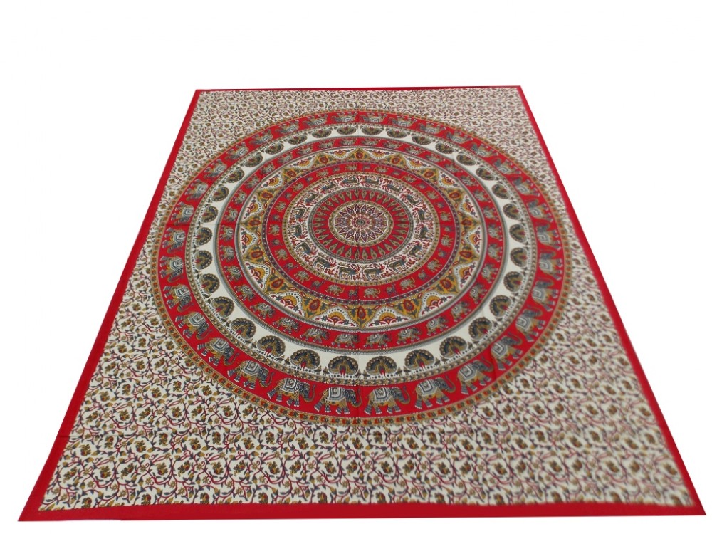 Hand Block Printed Mandala Design Cotton Double Bed Sheet in Red Color Size 90x108 Inch