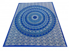 Hand Blue Printed Mandala Design Cotton Double Bed Sheet in Red Color Size 90x108 Inch