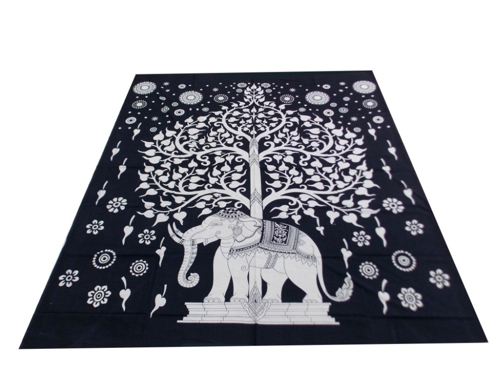 Printed Cotton Bed Sheet Elephant Design Black Color for Double Bed 90x108"