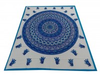 Block Print Cotton Bed Sheet Mandala Design Sky Color for Double Bed 90x108"