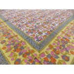 Block Printed Floral Design Cotton Double Bed Quilt in Yellow Color Size 90x108