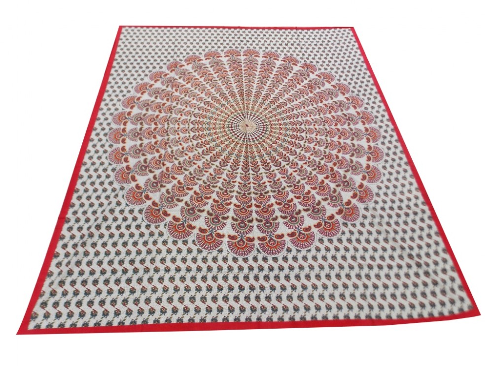 Printed Cotton Bed Sheet Mandala Design Red Color for Double Bed 90x108"