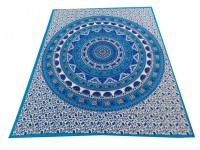Printed Cotton Bed Sheet Mandala Design Blue Color for Double Bed 90x108"