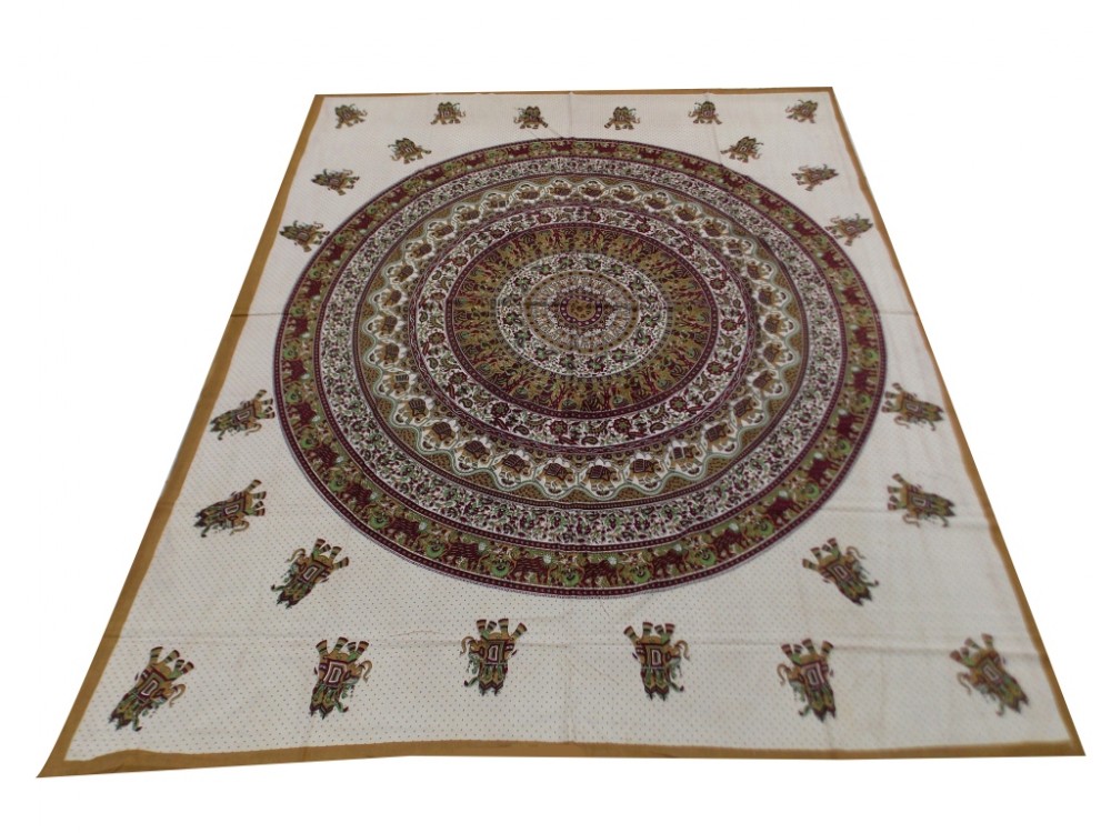 Printed Cotton Bed Sheet Mandala Design Brown Color for Double Bed 90x108"