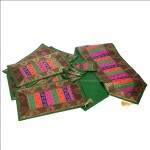 Indian Silk Table Runner with 6 Place Mats & 6 Coaster in Green Color Size 16*62