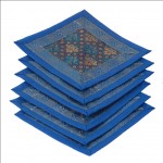 Indian Silk Table Runner with 6 Place Mats & 6 Coaster in Blue Color Size 16*62