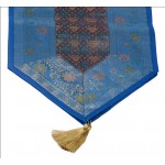 Indian Silk Table Runner with 6 Place Mats & 6 Coaster in Blue Color Size 16*62