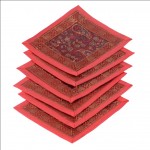 Indian Silk Table Runner with 6 Place Mats & 6 Coaster in Red Color Size 16*62