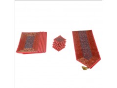 Indian Silk Table Runner with 6 Place Mats & 6 Coaster in Red Color Size 16*62