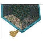 Indian Silk Table Runner with 6 Place Mats & 6 Coaster in Turquoise Color Size 16*62