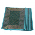 Indian Silk Table Runner with 6 Place Mats & 6 Coaster in Turquoise Color Size 16*62