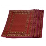 Indian Silk Table Runner with 6 Place Mats & 6 Coaster in Red Color Size 16*62