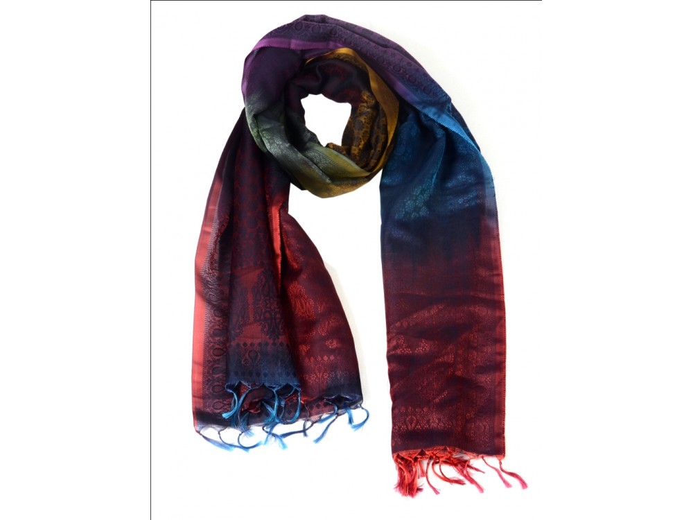 Silk Stole / Scarf Multicolor with Rainbow Design for unisex size 22*72