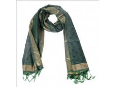 Silk Stole / Scarf Green Color with Golden border for unisex size 22*72