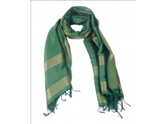 Silk Stole / Scarf in Green color with Golden Border for unisex size 22*72