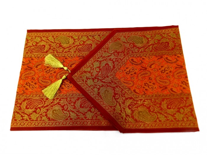 Indian Silk Table Runner With 6 Placemats 6 Coaster In Orange