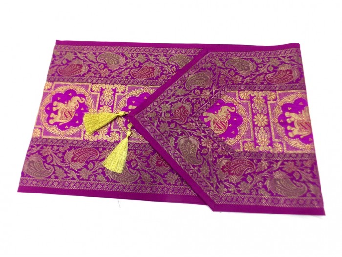 Indian Silk Table Runner With 6 Place Mats 6 Coaster In Pink