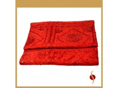 Double Bed Cover Art of mirror work with Silk Thread Embroidery Red Color fabric Cotton size 90x108