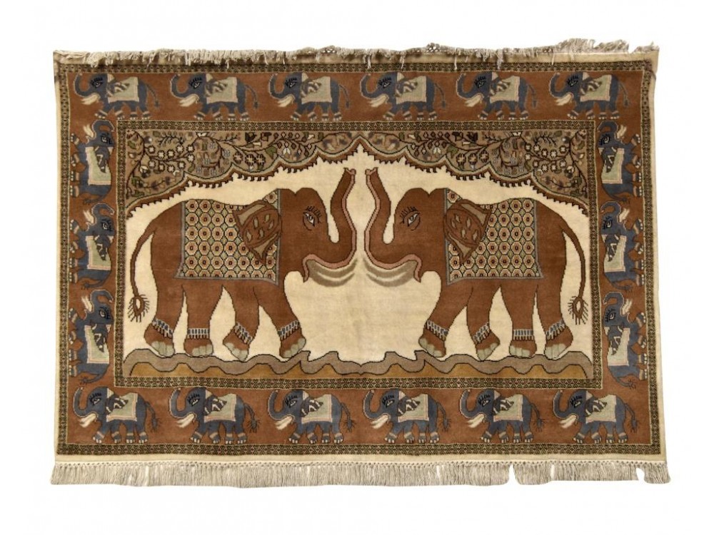 Trunk up elephant Design Hand Knotted Carpet