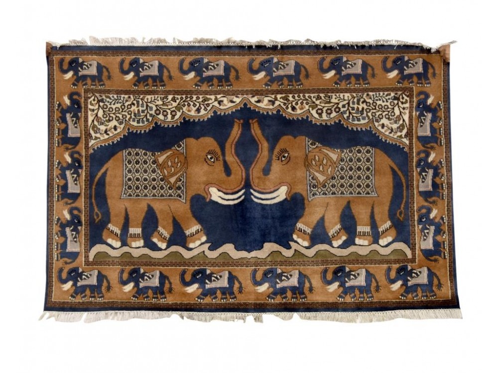 Trunk up elephant Design Hand Knotted Carpet